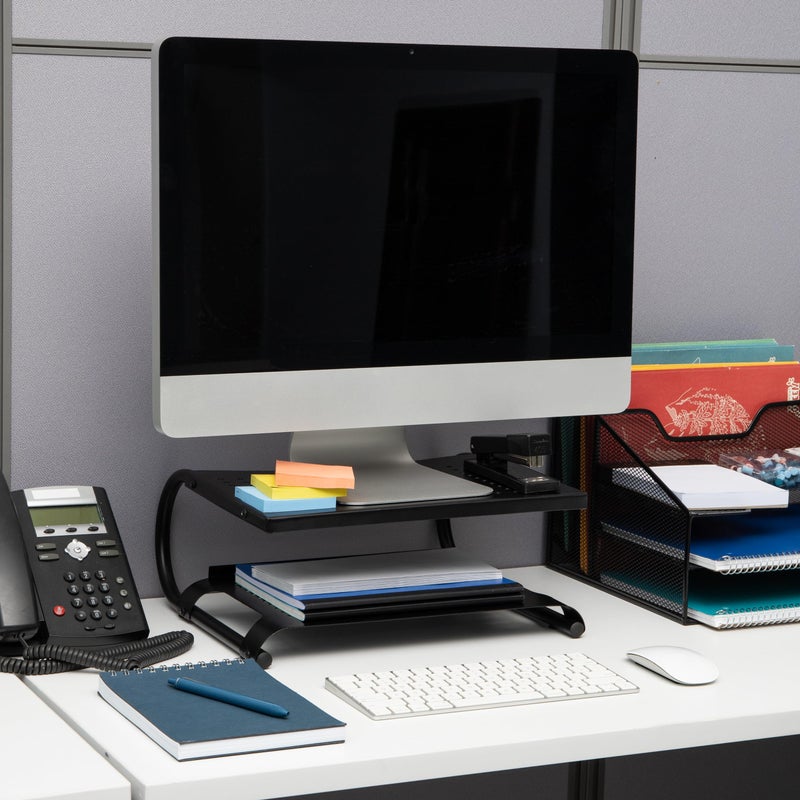 Mind Reader Monitor Stand, Ventilated Laptop Riser, Desktop Organizer, Storage, Office, Metal, 14"L x 12.5"W x 6"H, Black - Image 2